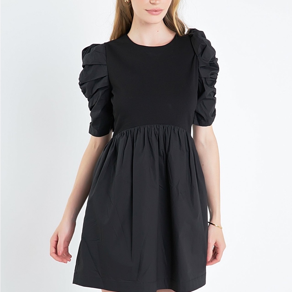 106. English Factory Elegant Black Puff Sleeve Dress